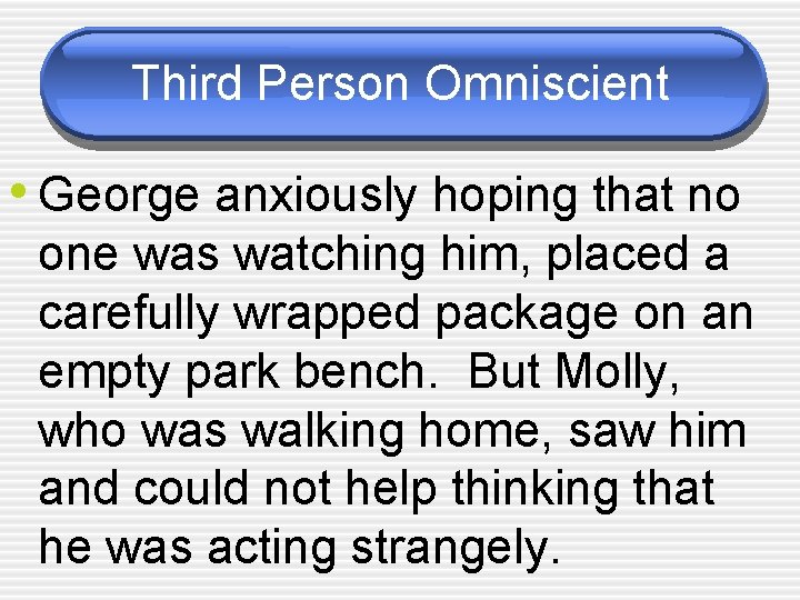 Third Person Omniscient • George anxiously hoping that no one was watching him, placed