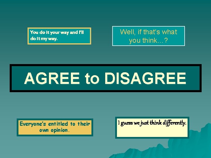 You do it your way and I’ll do it my way. Well, if that’s