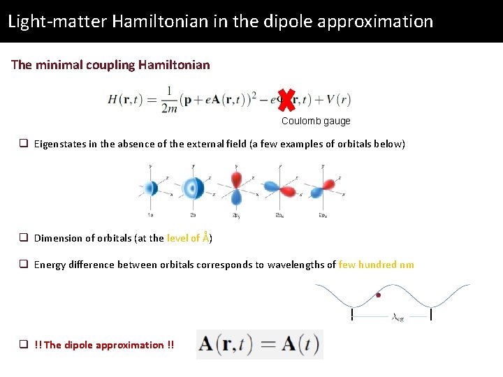 Light-matter Hamiltonian in the dipole approximation The minimal coupling Hamiltonian Coulomb gauge q Eigenstates