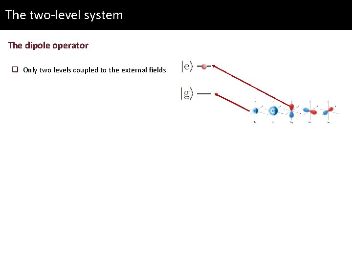 The two-level system The dipole operator q Only two levels coupled to the external