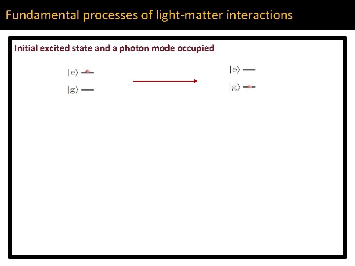 Fundamental processes of light-matter interactions Initial excited state and a photon mode occupied 