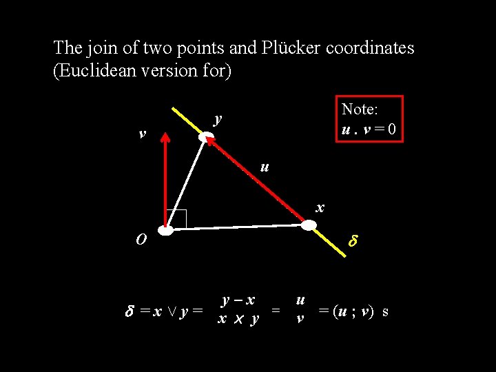 The join of two points and Plücker coordinates (Euclidean version for) v Note: u.