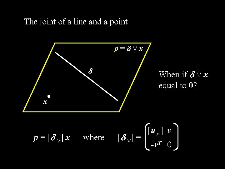 The joint of a line and a point p= Çx When if Ç x