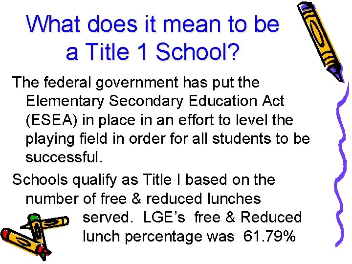 What does it mean to be a Title 1 School? The federal government has