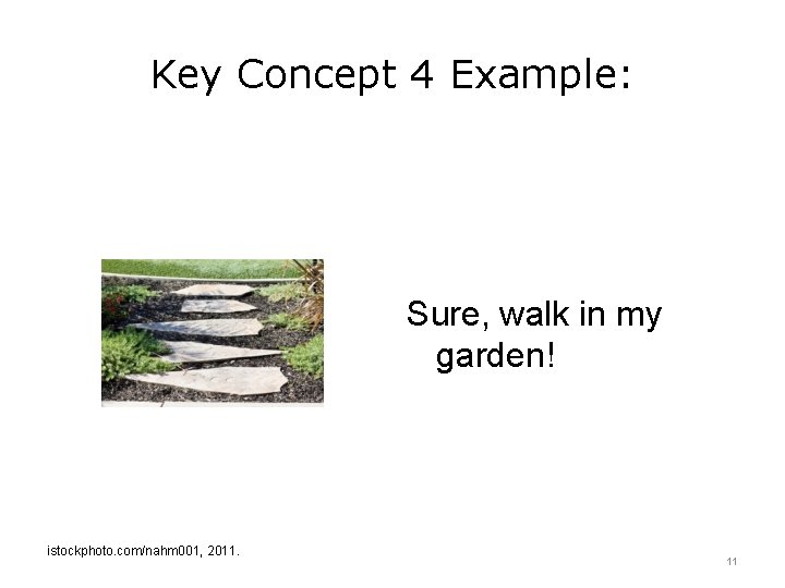 Key Concept 4 Example: Sure, walk in my garden! istockphoto. com/nahm 001, 2011. 11