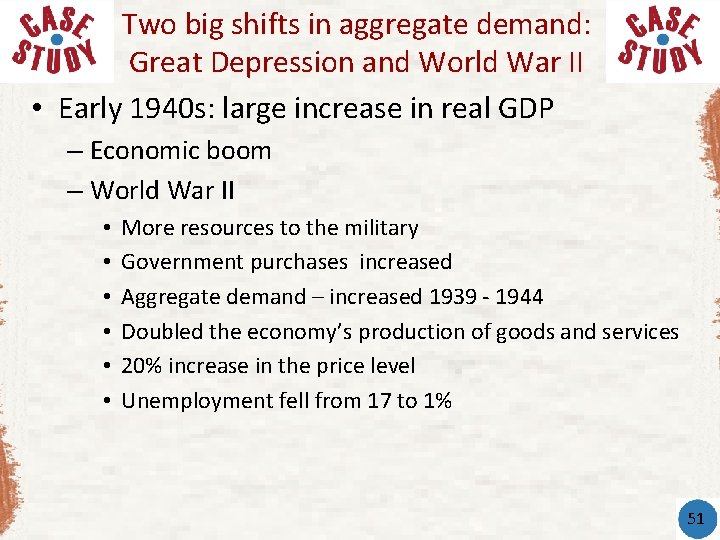 Two big shifts in aggregate demand: Great Depression and World War II • Early