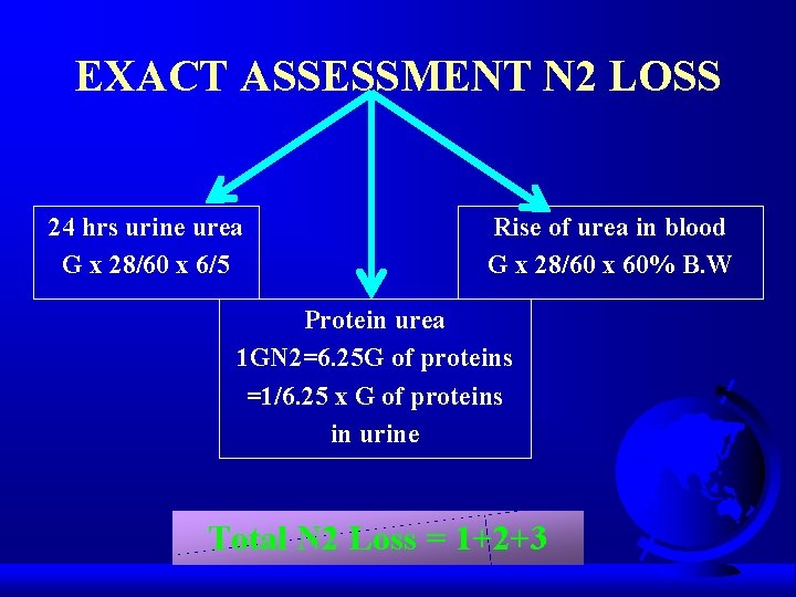EXACT ASSESSMENT N 2 LOSS 24 hrs urine urea G x 28/60 x 6/5