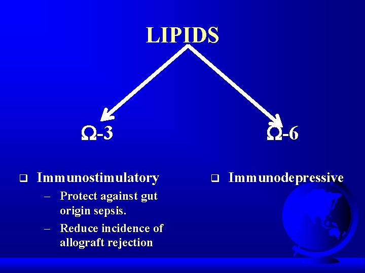 LIPIDS -3 q Immunostimulatory – Protect against gut origin sepsis. – Reduce incidence of