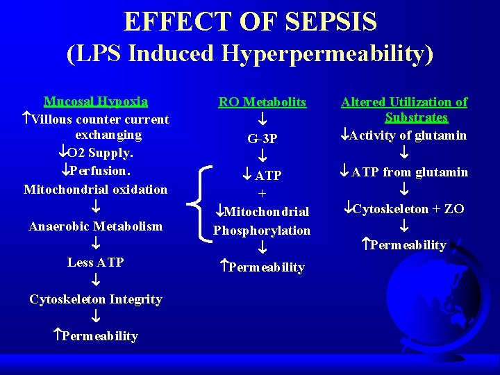 EFFECT OF SEPSIS (LPS Induced Hyperpermeability) Mucosal Hypoxia Villous counter current exchanging O 2