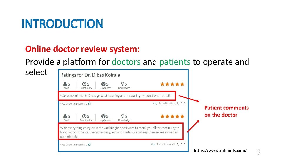 INTRODUCTION Online doctor review system: Provide a platform for doctors and patients to operate