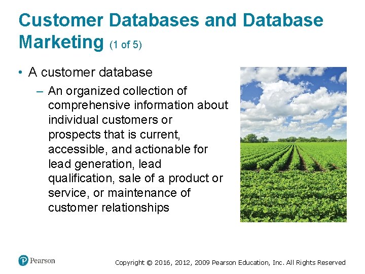 Customer Databases and Database Marketing (1 of 5) • A customer database – An