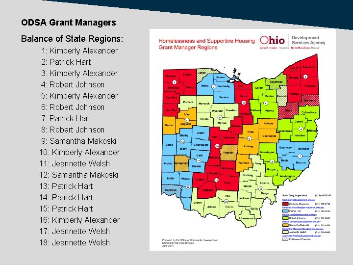 ODSA Grant Managers Balance of State Regions: 1: Kimberly Alexander 2: Patrick Hart 3: