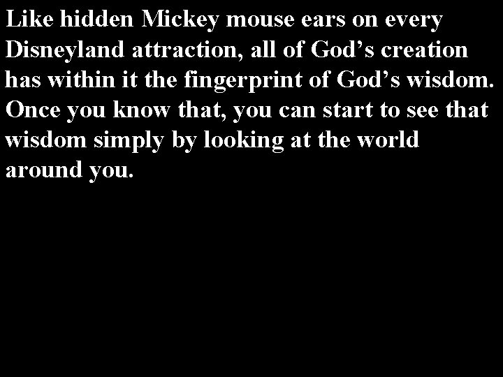 Like hidden Mickey mouse ears on every Disneyland attraction, all of God’s creation has