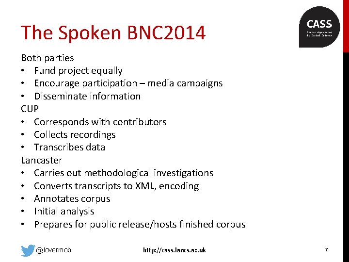 The Spoken BNC 2014 Both parties • Fund project equally • Encourage participation –