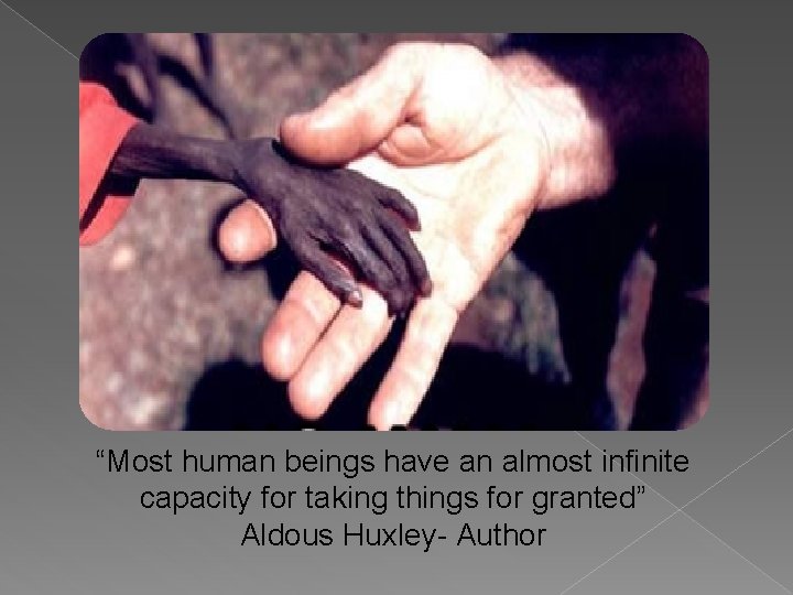 “Most human beings have an almost infinite capacity for taking things for granted” Aldous