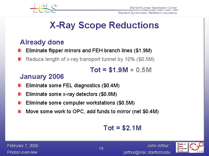 X-Ray Scope Reductions Already done Eliminate flipper mirrors and FEH branch lines ($1. 9