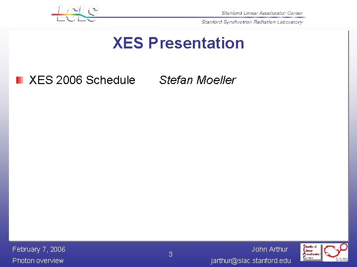 XES Presentation XES 2006 Schedule February 7, 2006 Photon overview Stefan Moeller 3 John