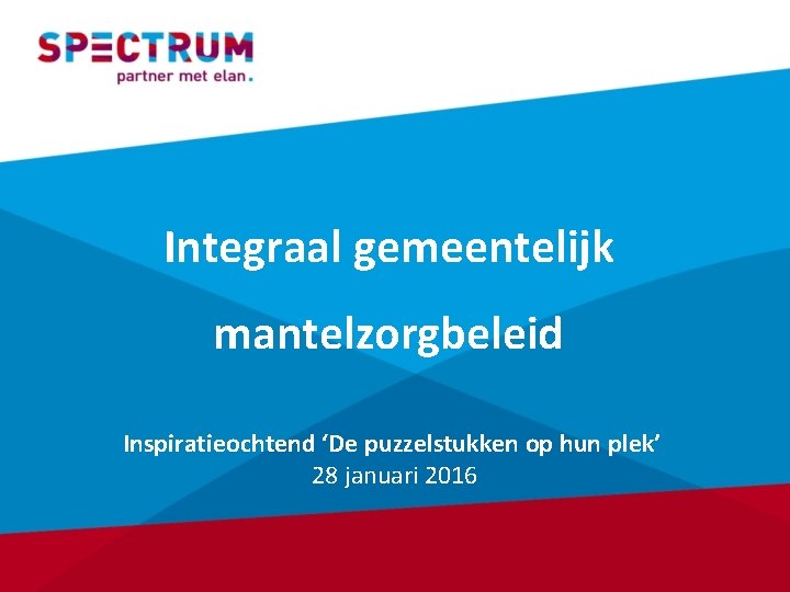 Integraal gemeentelijk mantelzorgbeleid Inspiratieochtend ‘De puzzelstukken op hun plek’ 28 januari 2016 