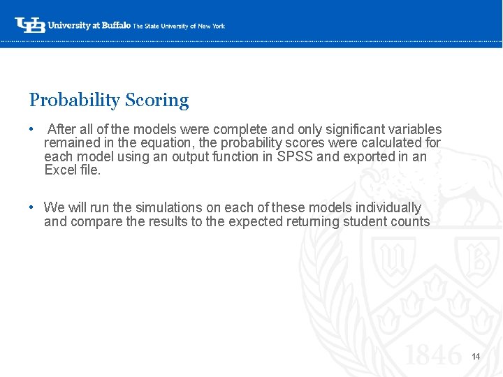 Probability Scoring • After all of the models were complete and only significant variables Probability Scoring • After all of the models were complete and only significant variables