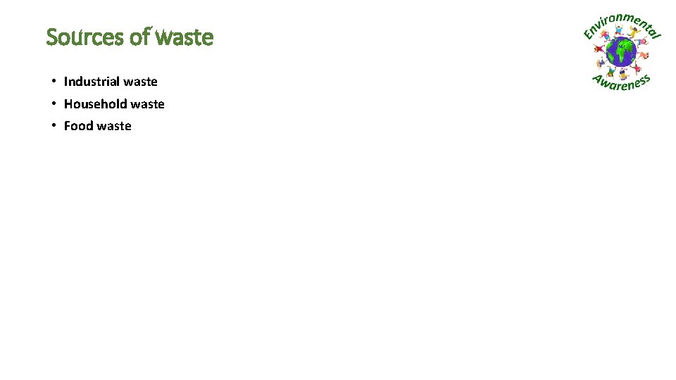 Sources of waste • Industrial waste • Household waste • Food waste 