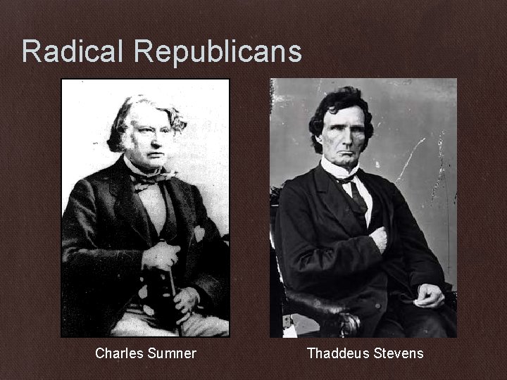 Radical Republicans Charles Sumner Thaddeus Stevens 