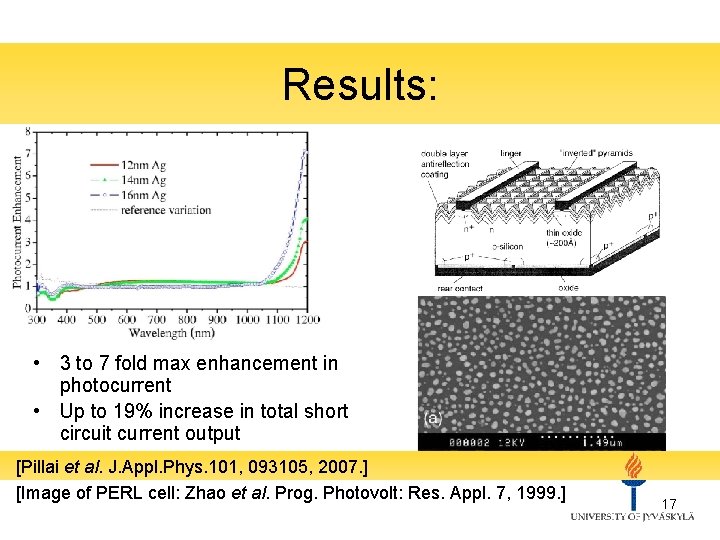 Results: • 3 to 7 fold max enhancement in photocurrent • Up to 19%