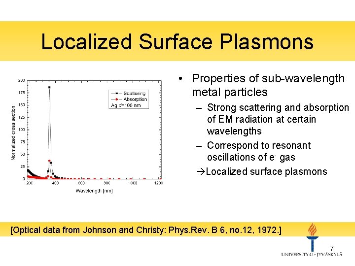 Localized Surface Plasmons • Properties of sub-wavelength metal particles – Strong scattering and absorption