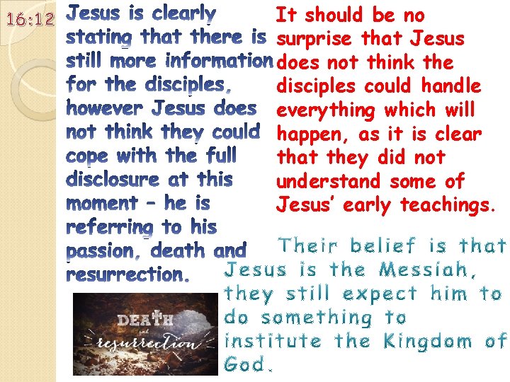 16: 12 It should be no surprise that Jesus does not think the disciples 16: 12 It should be no surprise that Jesus does not think the disciples