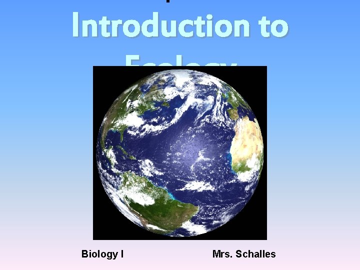 Introduction to Ecology Biology I Mrs. Schalles 