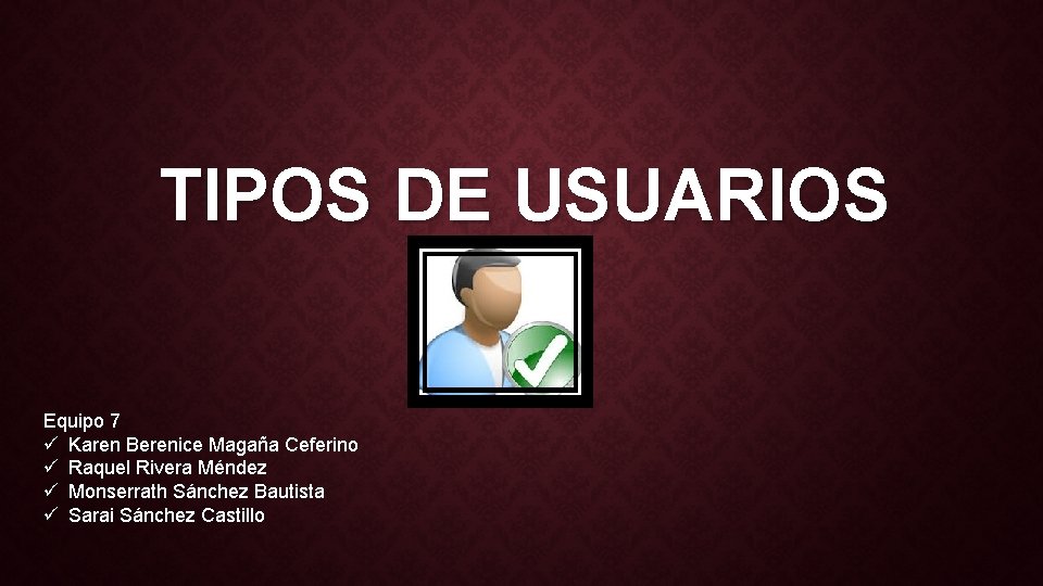 TIPOS DE USUARIOS Equipo 7 ü Karen Berenice Magaña Ceferino ü Raquel Rivera Méndez