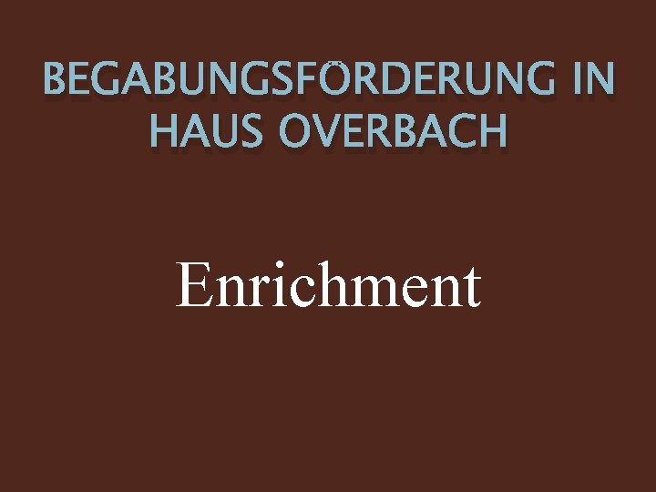 BEGABUNGSFÖRDERUNG IN HAUS OVERBACH Enrichment 