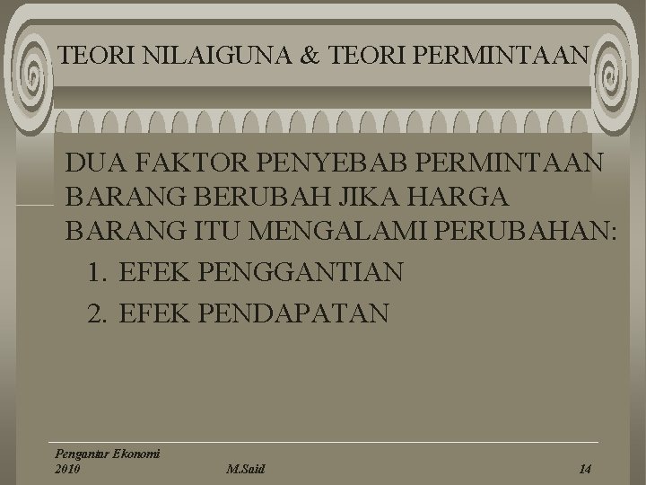 TEORI NILAIGUNA & TEORI PERMINTAAN DUA FAKTOR PENYEBAB PERMINTAAN BARANG BERUBAH JIKA HARGA BARANG