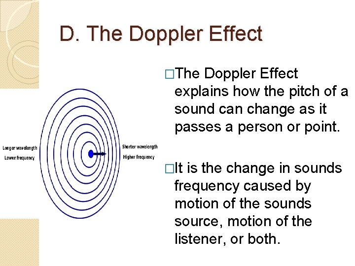 D. The Doppler Effect �The Doppler Effect explains how the pitch of a sound