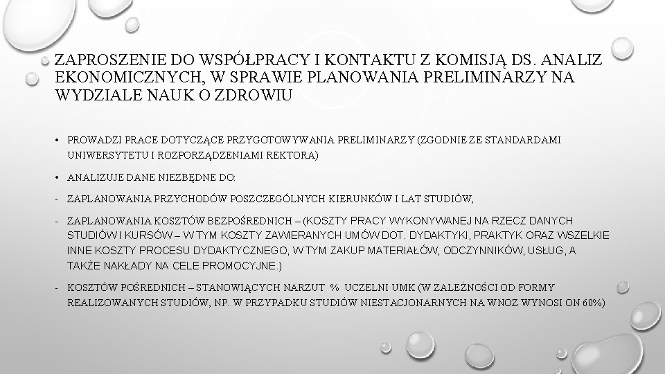 ZAPROSZENIE DO WSPÓŁPRACY I KONTAKTU Z KOMISJĄ DS. ANALIZ EKONOMICZNYCH, W SPRAWIE PLANOWANIA PRELIMINARZY