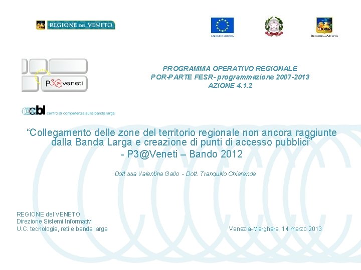 PROGRAMMA OPERATIVO REGIONALE POR-PARTE FESR- programmazione 2007 -2013 AZIONE 4. 1. 2 “Collegamento delle