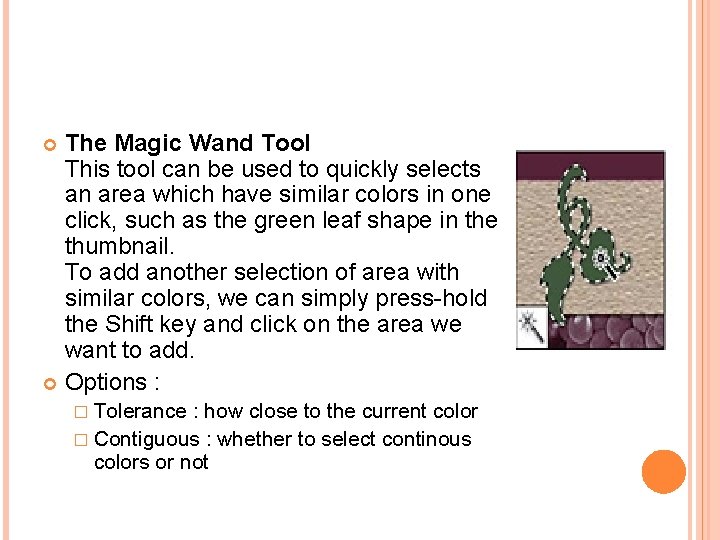 The Magic Wand Tool This tool can be used to quickly selects an area