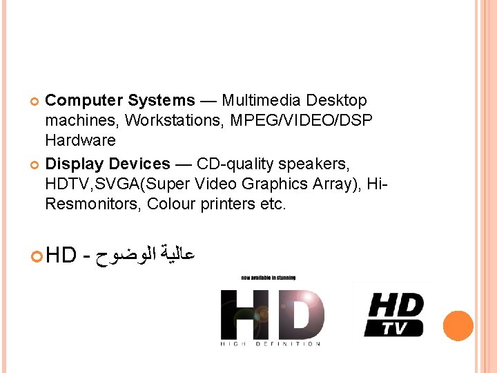 Computer Systems — Multimedia Desktop machines, Workstations, MPEG/VIDEO/DSP Hardware Display Devices — CD-quality speakers,