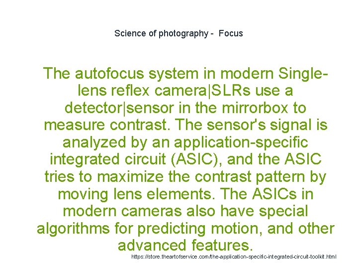 Science of photography - Focus 1 The autofocus system in modern Singlelens reflex camera|SLRs