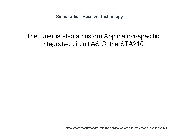 Sirius radio - Receiver technology 1 The tuner is also a custom Application-specific integrated