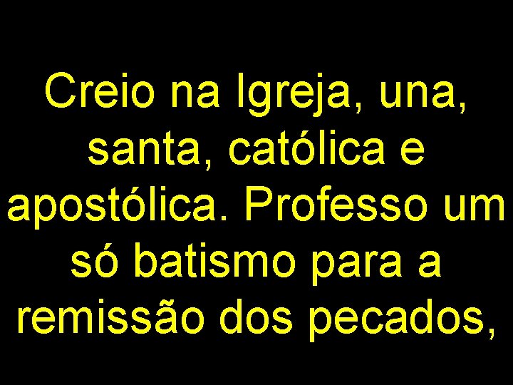 Creio na Igreja, una, santa, católica e apostólica. Professo um só batismo para a