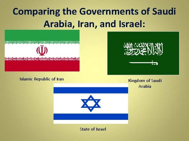 Comparing the Governments of Saudi Arabia, Iran, and Israel: Islamic Republic of Iran Kingdom