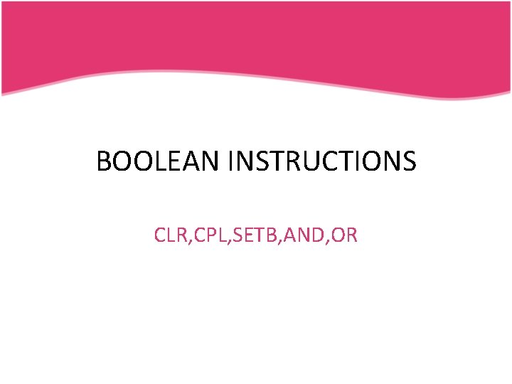 BOOLEAN INSTRUCTIONS CLR, CPL, SETB, AND, OR 