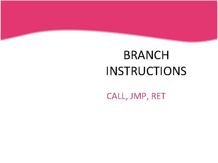 BRANCH INSTRUCTIONS CALL, JMP, RET 