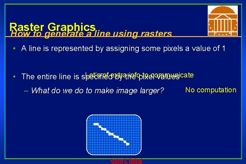 Raster Graphics How to generate a line using rasters • A line is represented