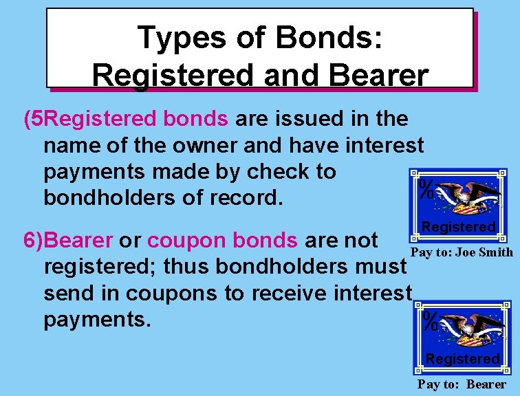 Types of Bonds: Registered and Bearer (5 Registered bonds are issued in the name