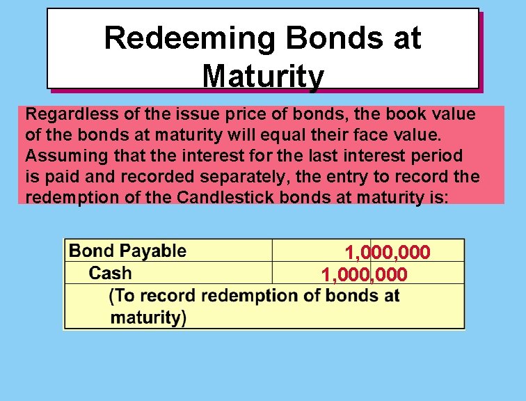 Redeeming Bonds at Maturity Regardless of the issue price of bonds, the book value