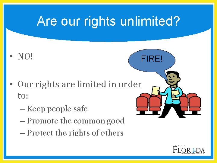 Are our rights unlimited? • NO! FIRE! • Our rights are limited in order