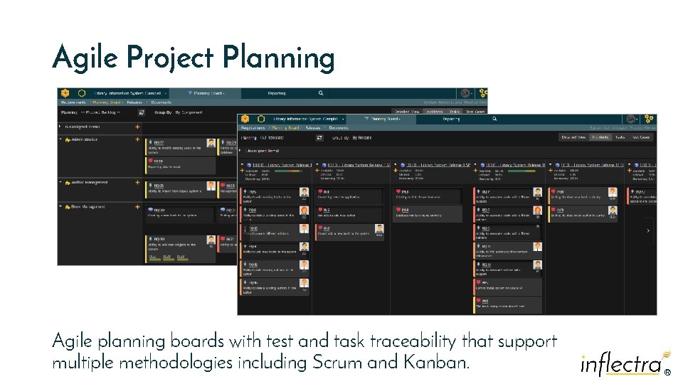 Agile Project Planning Agile planning boards with test and task traceability that support multiple