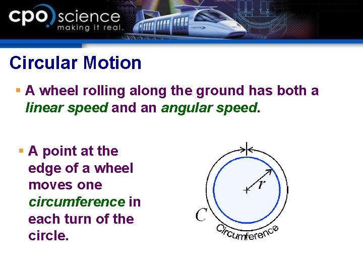 Circular Motion § A wheel rolling along the ground has both a linear speed