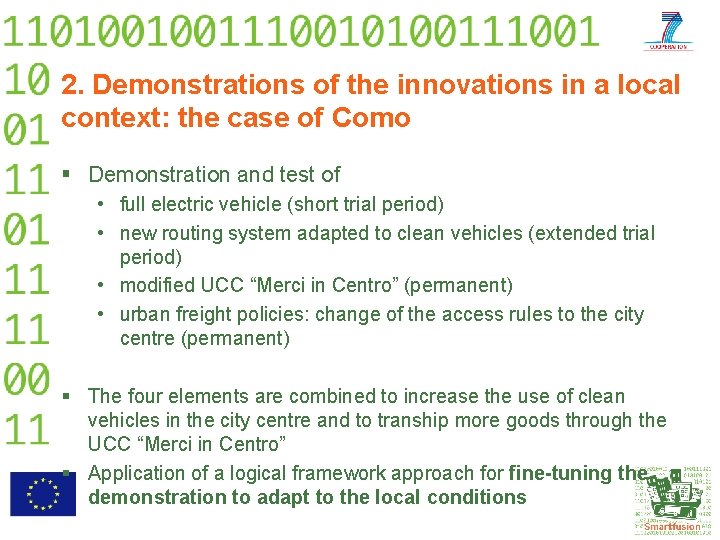 2. Demonstrations of the innovations in a local context: the case of Como §